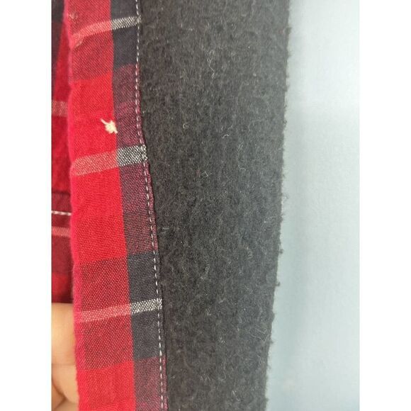 Stussy Mens Red Plaid Flannel Shirt Shacket Size Medium Button Fleece Lined - Picture 9 of 14